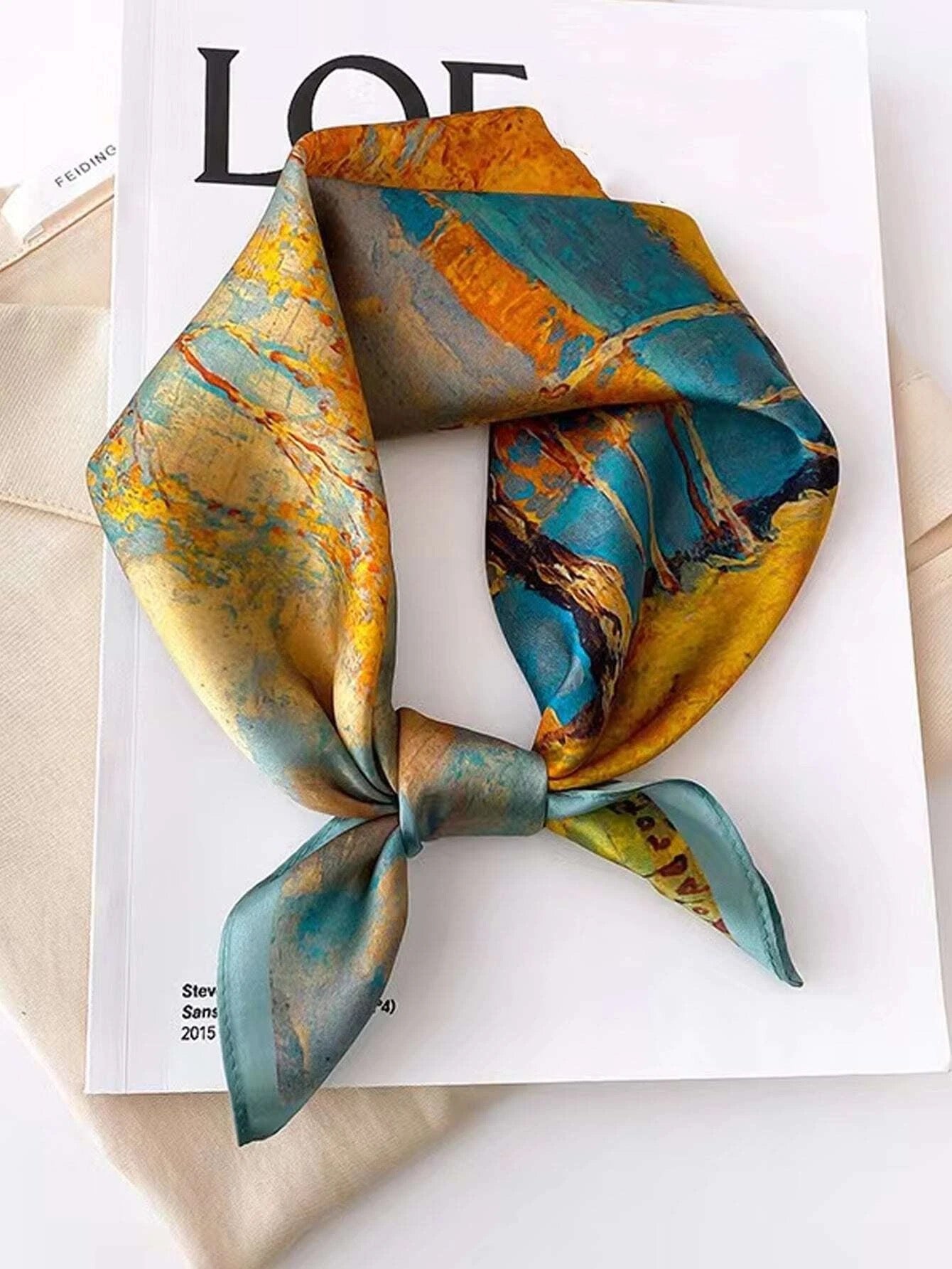 Orange & Blue Pattern Silk Scarf