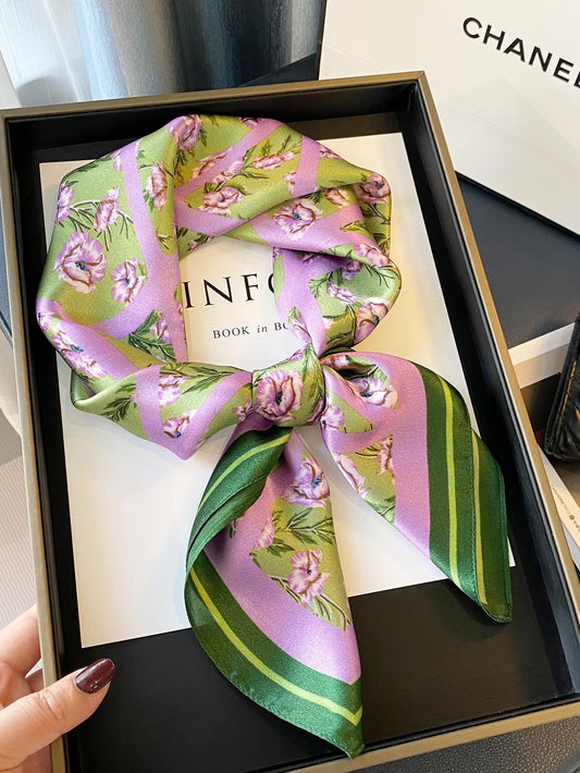 Pink & Green Pattern Silk Scarf