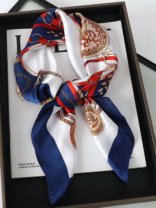 Red & Blue Pattern Silk Scarf