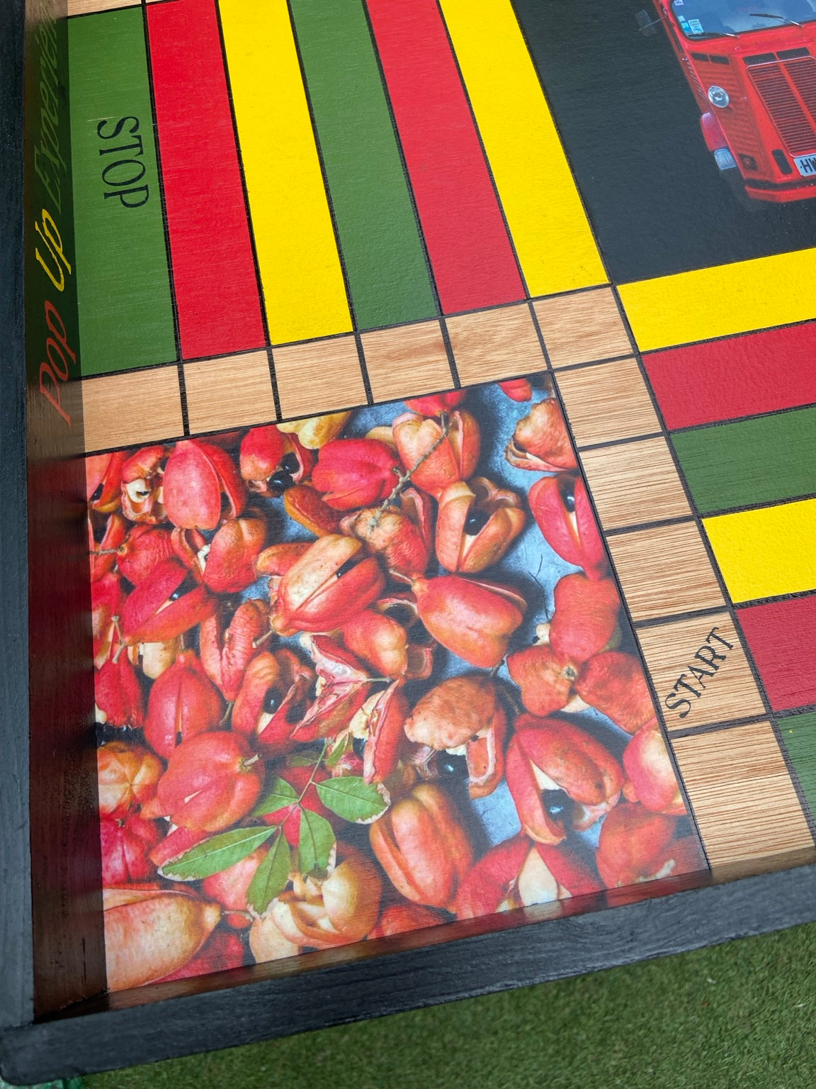 Ackee photograph detail on custom Ludi board