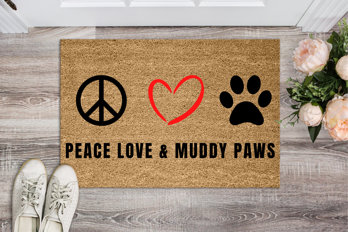 Peace Love & Muddy Paws Doormat